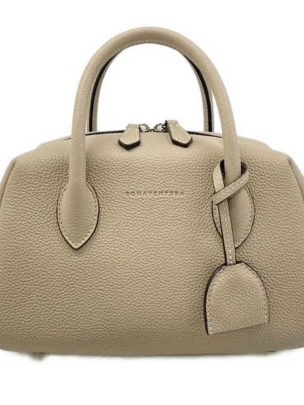 BONAVENTURA Ava Boston Bag 24 BZBO2-GG Gray-Beige Leather Handbag
